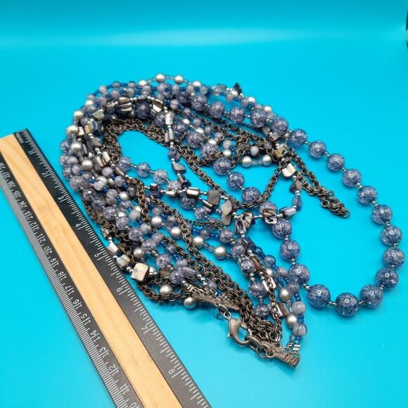 Chico’s Layered Beaded Necklace Silver Tone Glass Pearl Shell 7 Strands 30” - Picture 13 of 15